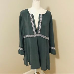 Reborn Dark Teal Tunic with White Embroidered Trim